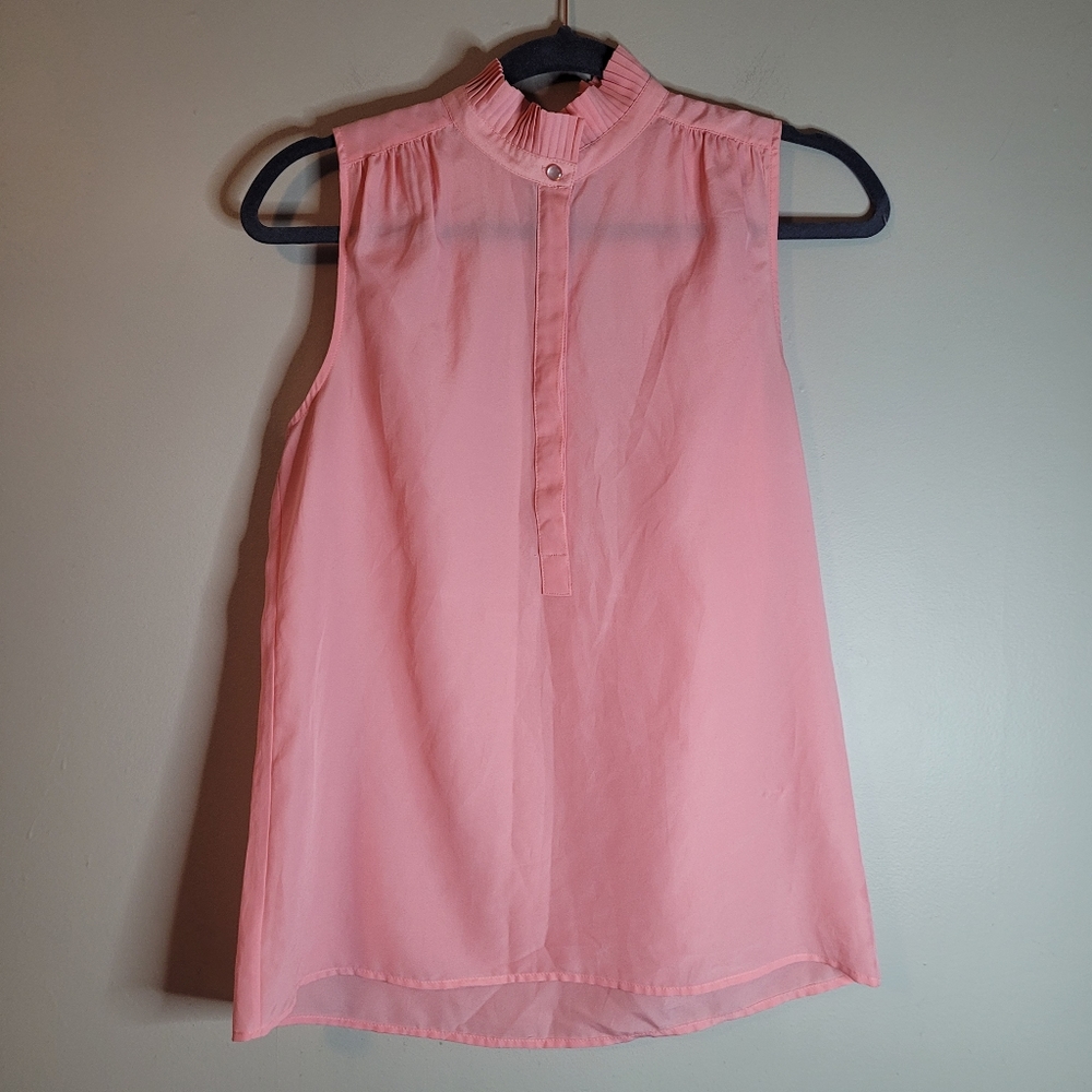 J. Crew Factory Pink Accordion Neck Popover Blouse